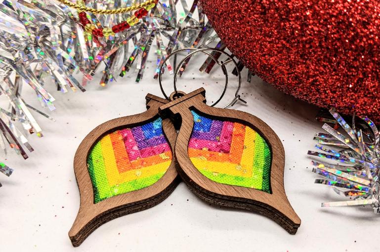 Christmas Bauble Patchwork earrings kit alternate colorway