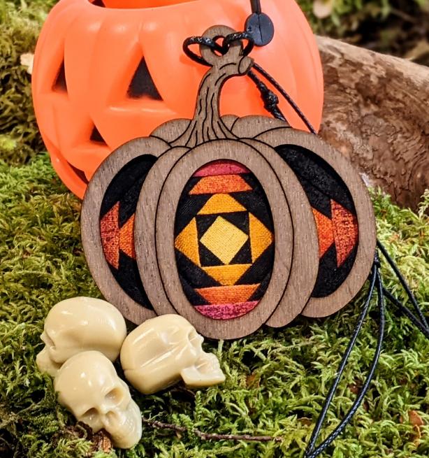 Patchwork halloween pumpkin necklace