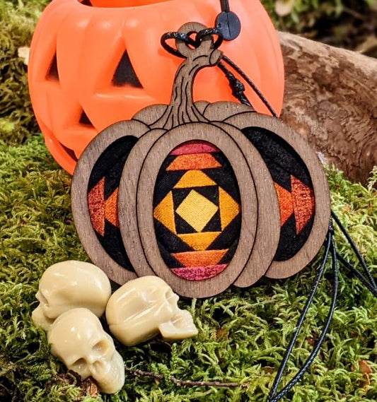 Patchwork halloween pumpkin necklace