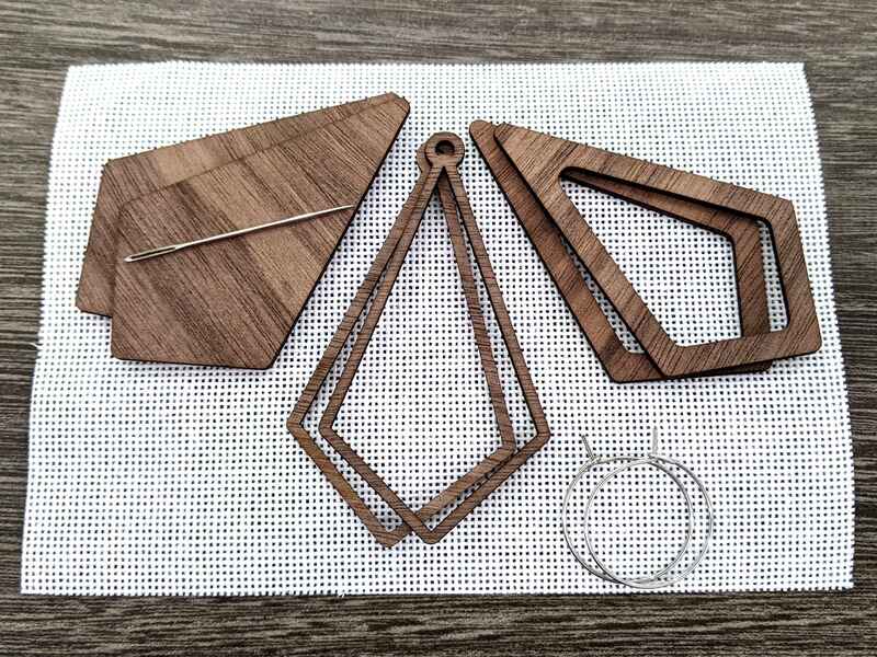 Pathways Bargello Needlework Earrings kit contents (Walnut)