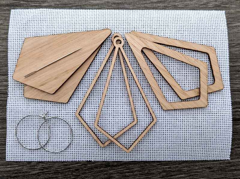 Pathways Bargello Needlework Earrings kit contents (Eucalypt)