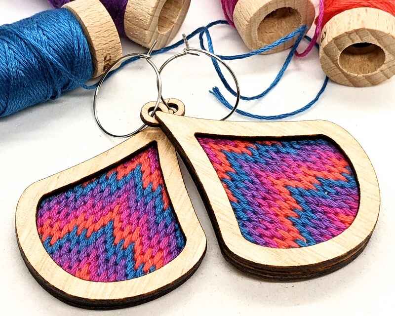 Shimmer Bargello Needlework Earring Kit in Eucalypt