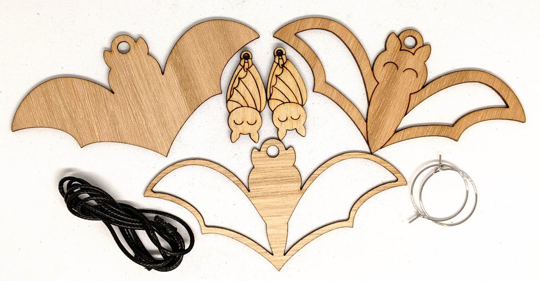 Kit contents for patchwork halloween bat necklace