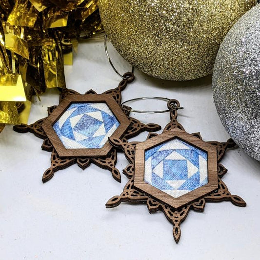 Christmas Snowflake Patchwork earrings kit walnut