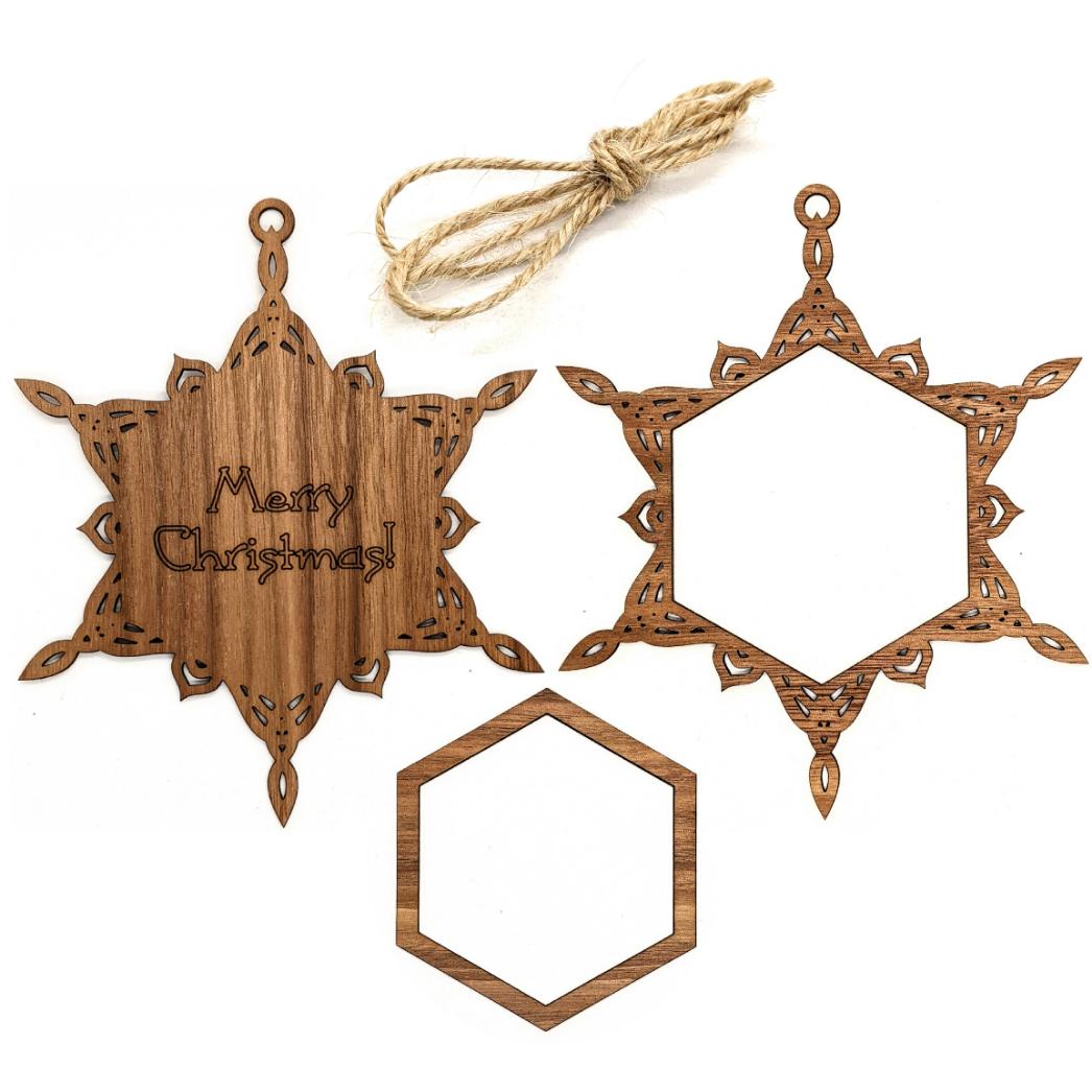 Snowflake Christmas patchwork ornament kit contents walnut