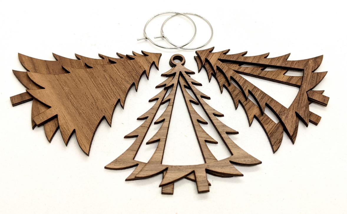 Christmas Tree Patchwork earrings kit walnut kit contents