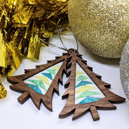 Christmas Tree Patchwork earrings kit walnut