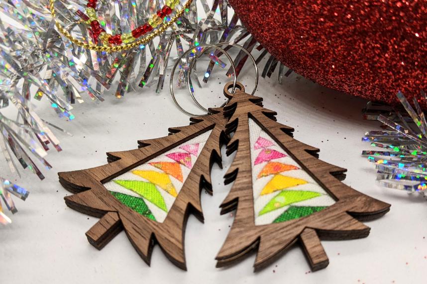 Christmas Tree Patchwork earrings kit alternate colorway
