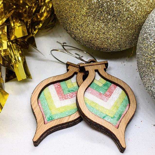 Christmas Bauble Patchwork earrings kit eucalypt