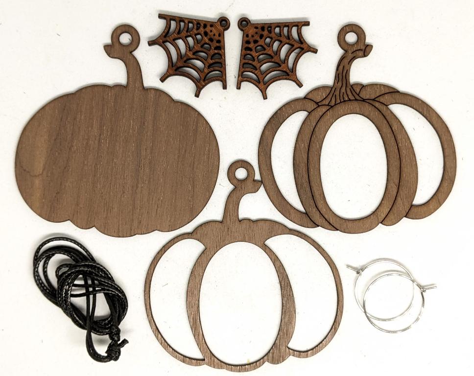 Kit contents for halloween pumpkin patchwork necklace kit