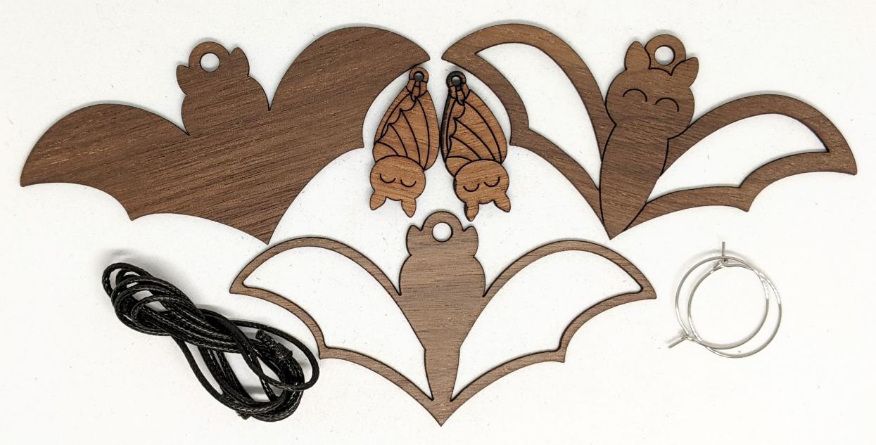 Kit contents for patchwork halloween bat necklace