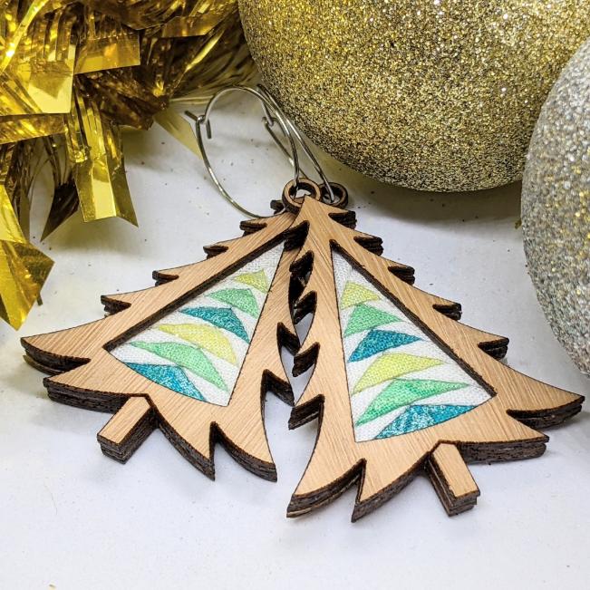 Christmas Tree Patchwork earrings kit eucalypt